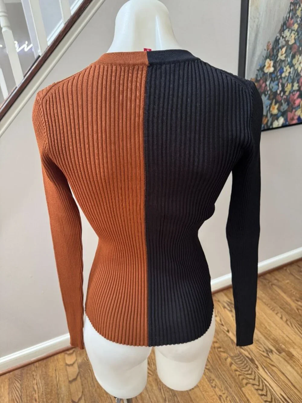 STAUD Cargo Colorblock Cardigan Sweater Tan Black Size Small